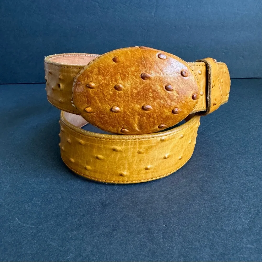 Ostrich Skin Leather Belt Gran Lider Exotic Full Quill Buttercup Western Mens 36
